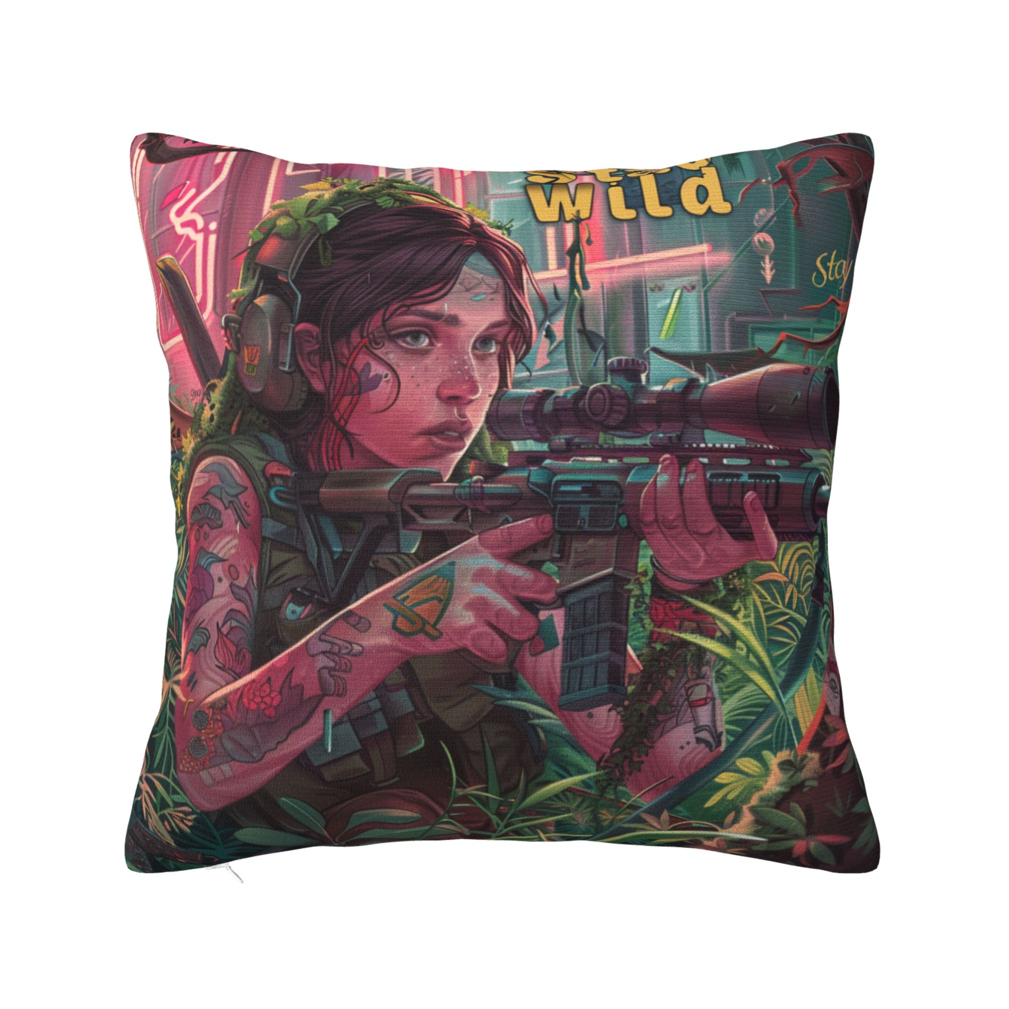 Cyberpunk Sniper Design Square Throw Pillow